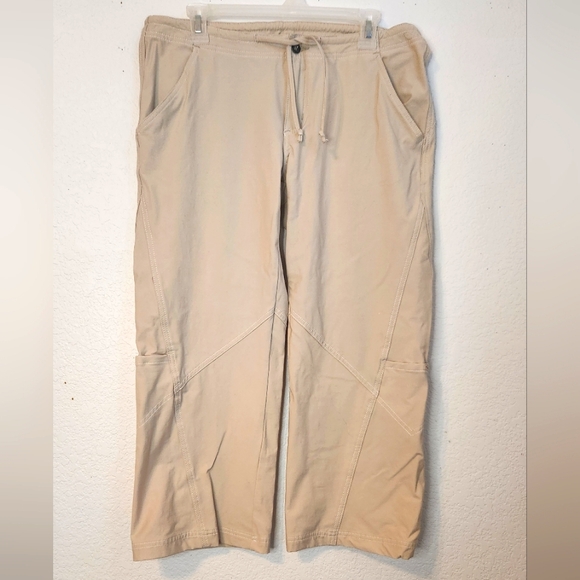 Prana Breathe Tan Capris with Drawstring and Side Pockets,‎ Size L - Picture 1 of 10